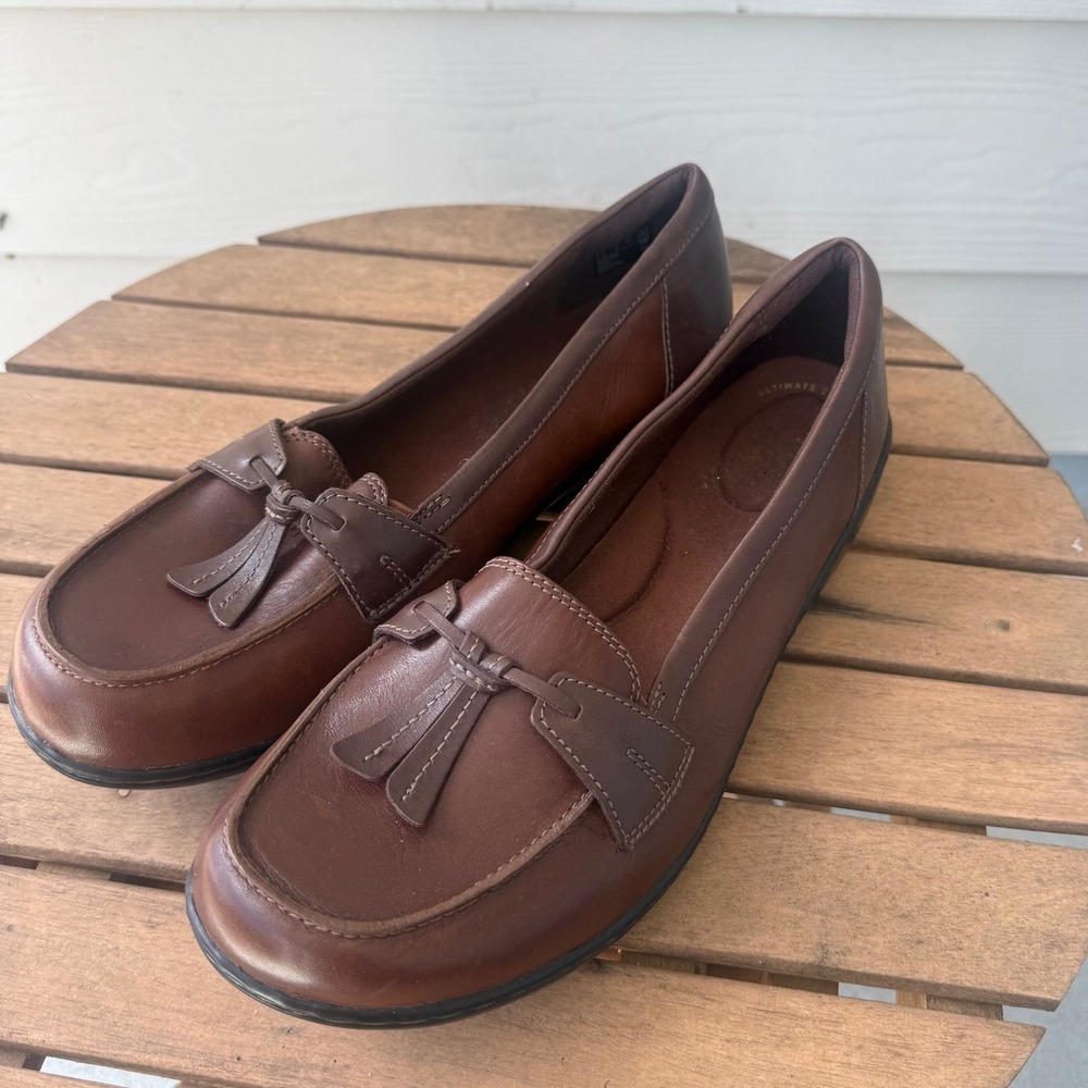 Clarks Collection Ashland Bubble Brown Leather Tassel Loafers Womens 11 W Wide